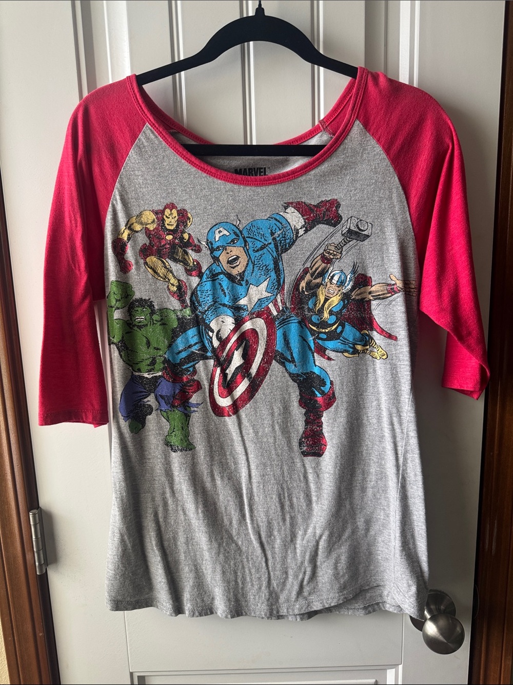 Marvel Women's Raglan Long Sleeve Tee - Gray with Pink Sleeves